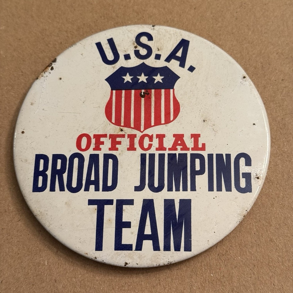 USA Official Broad Jumping Team Funny Vintage Pinback Button Pin Round Circle